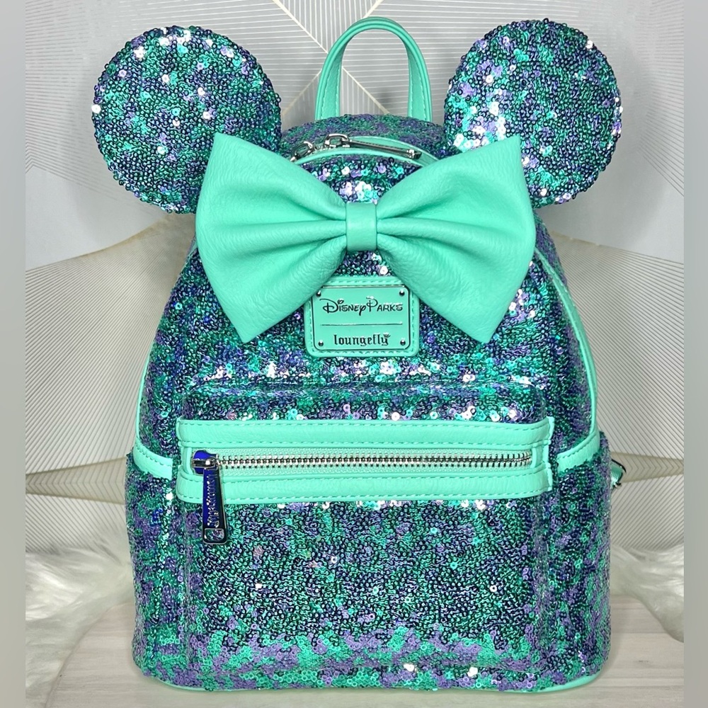 •SOLD• Loungefly 2023 Disney Parks Exclusive TEAL and PURPLE SEQUIN Backpack